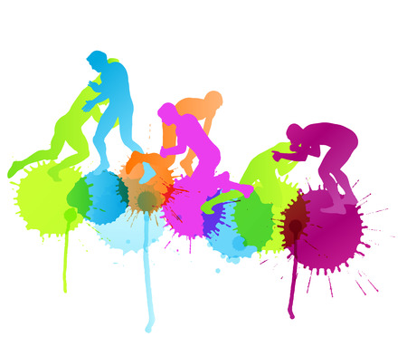 Greek roman wrestling active men sport silhouettes vector abstract background illustration concept with color splashesのイラスト素材