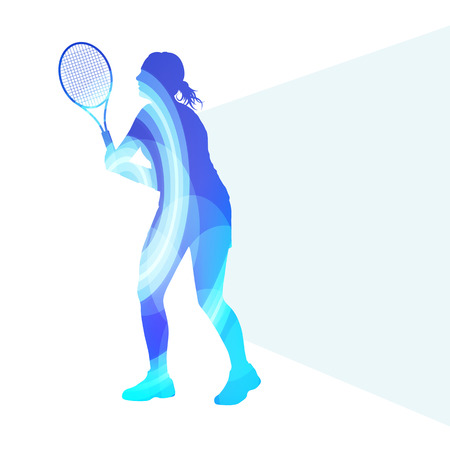 Woman tennis silhouette vector background colorful concept made of transparent curved shapesのイラスト素材
