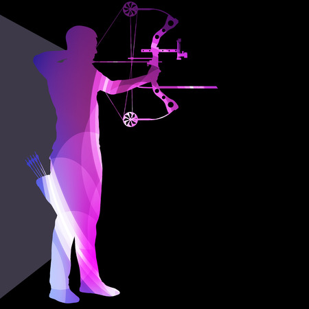 Archer training bow man silhouette illustration vector background colorful concept made of transparent curved shapesのイラスト素材