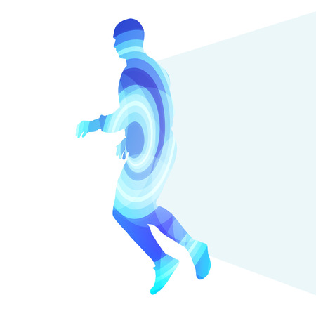 Man athletic stretching exercise warm up silhouette vector background colorful concept made of transparent curved shapesのイラスト素材