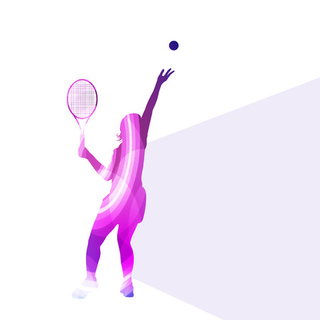Woman tennis silhouette vector background colorful concept made of transparent curved shapesのイラスト素材