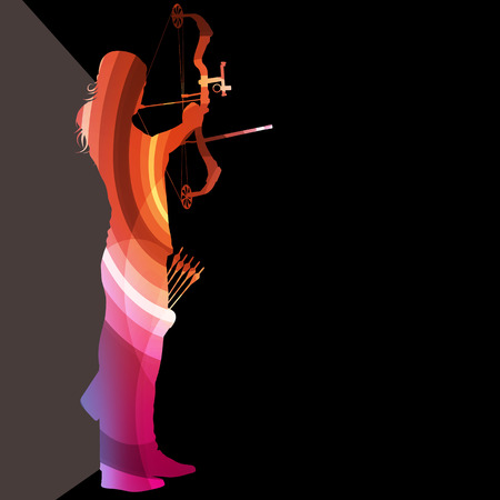 Archer training bow man silhouette illustration vector background colorful concept made of transparent curved shapesのイラスト素材