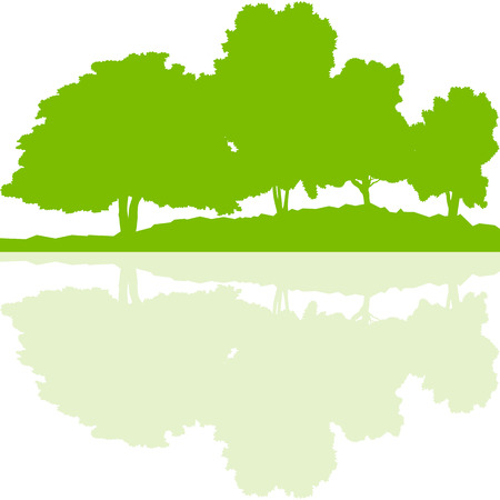 Forest trees wild nature silhouettes landscape illustration background vector ecology concept with abstract reflection in water for posterのイラスト素材
