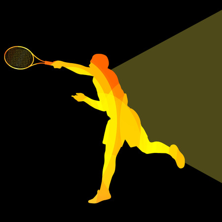 Man, boy tennis silhouette vector background colorful concept made of transparent curved shapesのイラスト素材