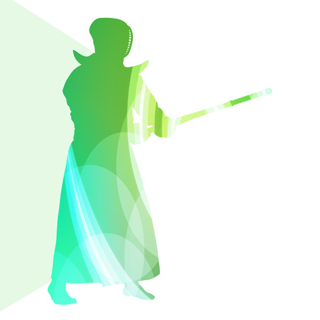 Kendo training sport man silhouette illustration vector background colorful concept made of transparent curved shapesのイラスト素材