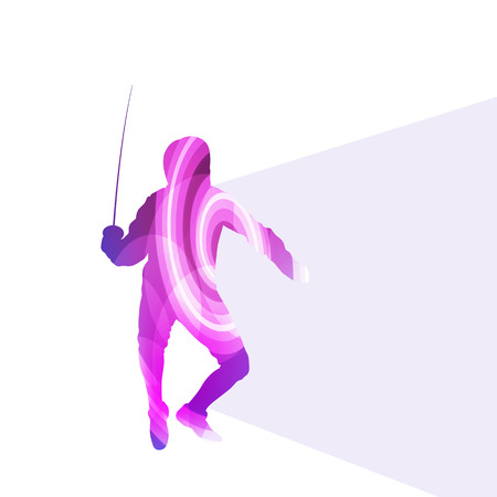 Fencing man silhouette vector background colorful concept made of transparent curved shapesのイラスト素材