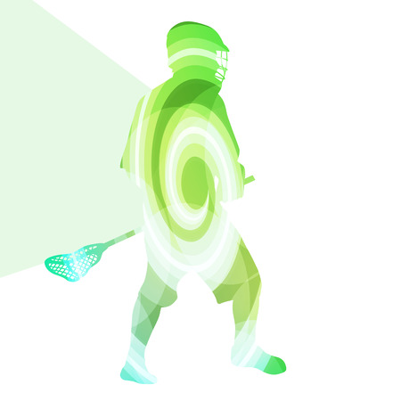 Lacrosse player in protective gear and in action man silhouette illustration vector background colorful concept made of transparent curved shapesのイラスト素材