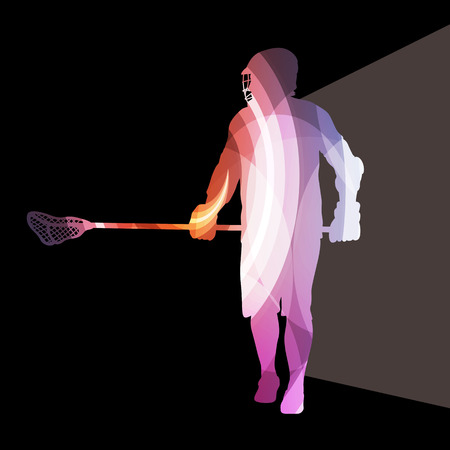 Lacrosse player in protective gear and in action man silhouette illustration vector background colorful concept made of transparent curved shapesのイラスト素材