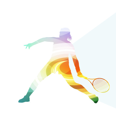 Woman tennis silhouette vector background colorful concept made of transparent curved shapesのイラスト素材