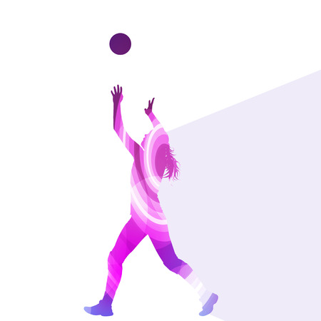 Woman female volleyball player silhouette vector background colorful concept made of transparent curved shapesのイラスト素材