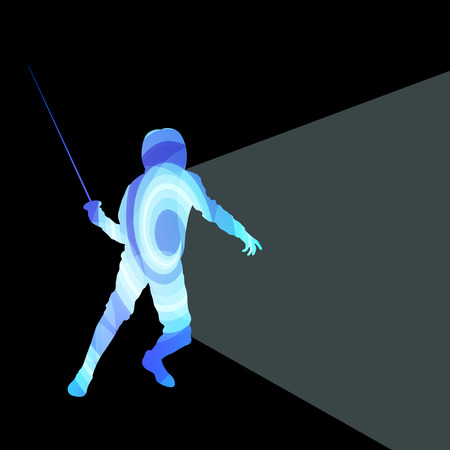 Fencing man silhouette vector background colorful concept made of transparent curved shapesのイラスト素材