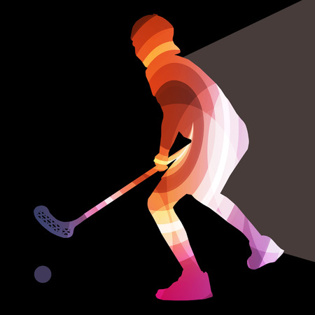 Floorball player man silhouette hockey with stick and ball illustration vector background colorful concept made of transparentのイラスト素材