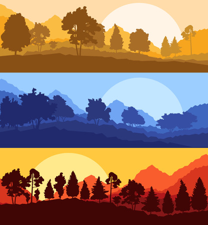 Forest wood mountain background vector set concept landscape for posterのイラスト素材