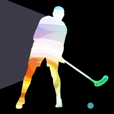 Floorball player man silhouette hockey with stick and ball illustration vector background colorful concept made of transparentのイラスト素材