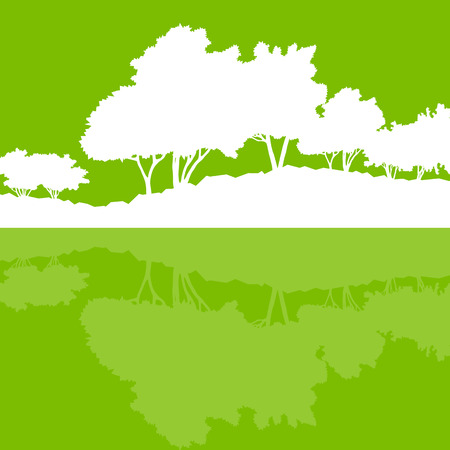 Forest trees wild nature silhouettes landscape illustration background vector ecology concept with abstract reflection in water for posterのイラスト素材
