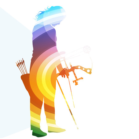 Archer training bow man silhouette illustration vector background colorful concept made of transparent curved shapesのイラスト素材