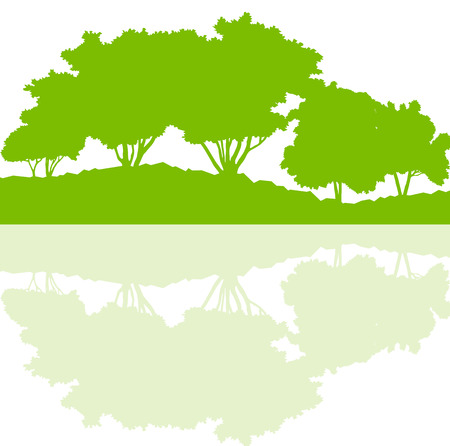 Forest trees wild nature silhouettes landscape illustration background vector ecology concept with abstract reflection in water for posterのイラスト素材
