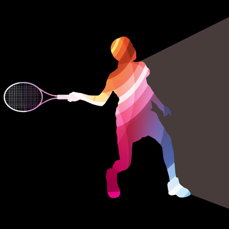 Woman tennis silhouette vector background colorful concept made of transparent curved shapesのイラスト素材
