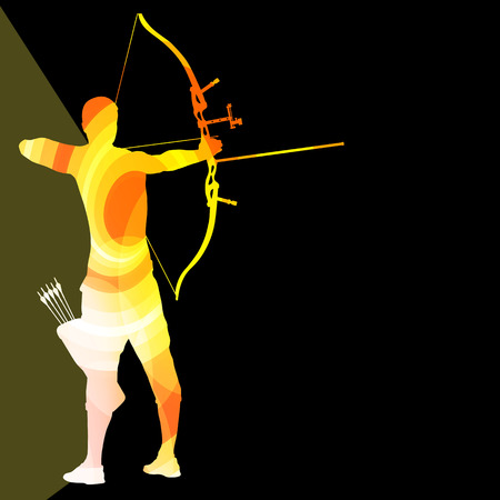 Archer training bow man silhouette illustration vector background colorful concept made of transparent curved shapesのイラスト素材