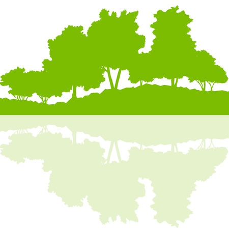 Forest trees wild nature silhouettes landscape illustration background vector ecology concept with abstract reflection in water for posterのイラスト素材