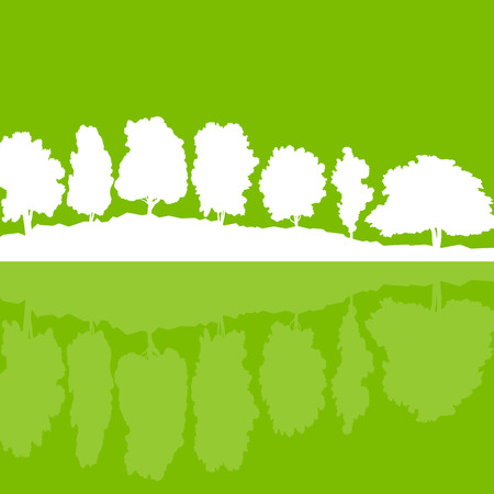 Forest trees wild nature silhouettes landscape illustration background vector ecology concept with abstract reflection in water for posterのイラスト素材