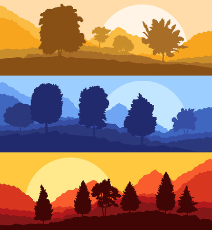 Forest wood mountain background vector set concept landscape for posterのイラスト素材