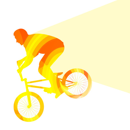Extreme cyclists abstract bicycle rider silhouette vector background colorful concept made of transparent curved shapesのイラスト素材