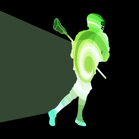Lacrosse player in protective gear and in action man silhouette illustration vector background colorful concept made of transparent curved shapesのイラスト素材