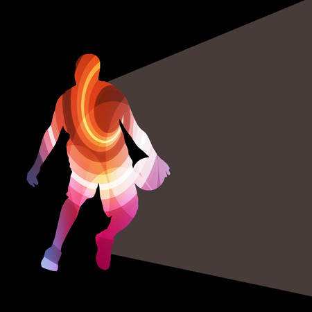 Basketball player man silhouette illustration vector background colorful concept made of transparent curved shapesのイラスト素材