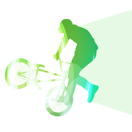 Extreme cyclists abstract bicycle rider silhouette vector background colorful concept made of transparent curved shapesのイラスト素材
