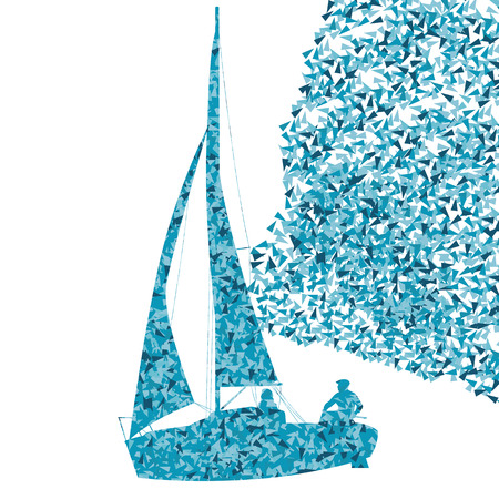 Sailing yacht, boat ship vector background concept made of fragments for posterのイラスト素材