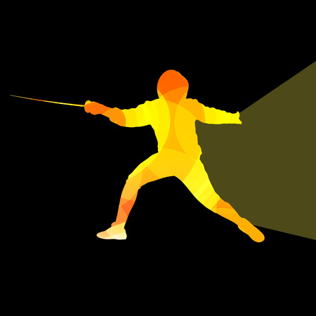 Fencing man silhouette vector background colorful concept made of transparent curved shapesのイラスト素材