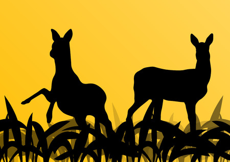 Deer doe in grass field vector background ecology conceptのイラスト素材