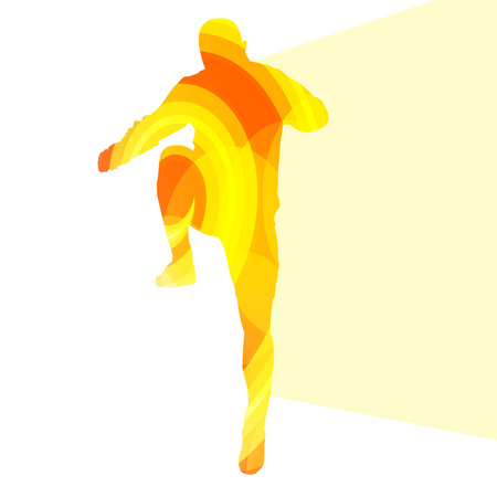 Man athletic stretching exercise warm up silhouette vector background colorful concept made of transparent curved shapesのイラスト素材