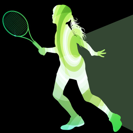 Woman tennis silhouette vector background colorful concept made of transparent curved shapesのイラスト素材