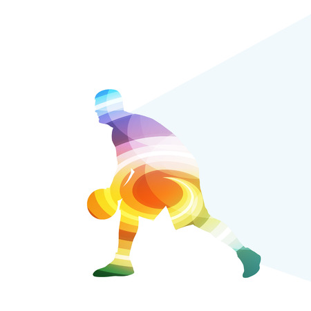 Basketball player man silhouette illustration vector background colorful concept made of transparent curved shapesのイラスト素材