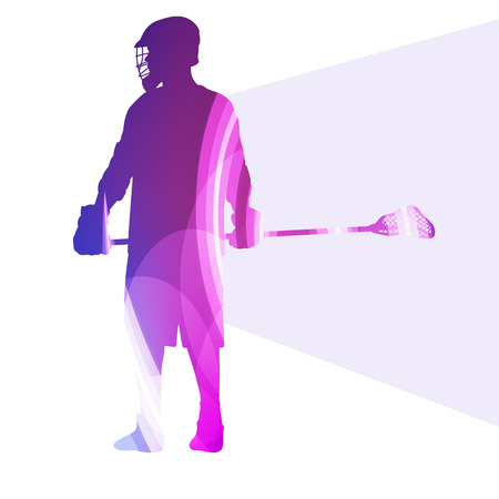 Lacrosse player in protective gear and in action man silhouette illustration vector background colorful concept made of transparent curved shapesのイラスト素材