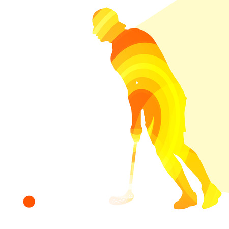 Floorball player man silhouette hockey with stick and ball illustration vector background colorful concept made of transparentのイラスト素材