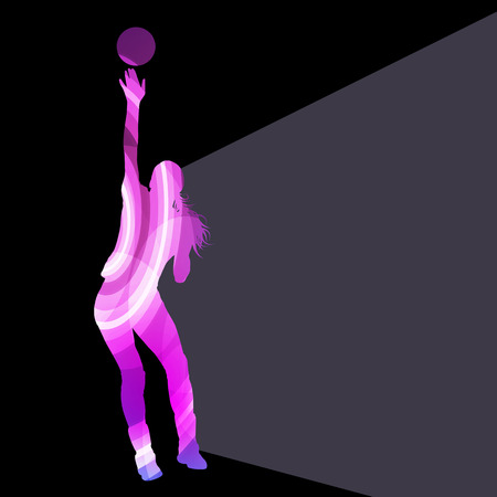 Woman female volleyball player silhouette vector background colorful concept made of transparent curved shapesのイラスト素材