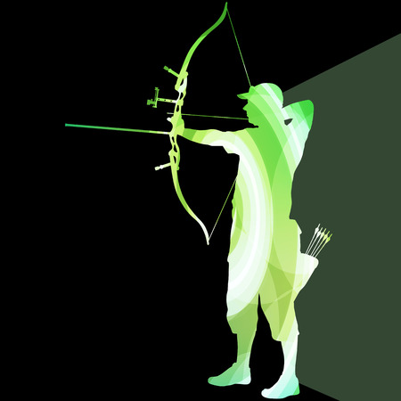 Archer training bow man silhouette illustration vector background colorful concept made of transparent curved shapesのイラスト素材