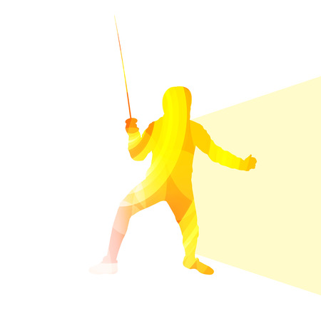 Fencing man silhouette vector background colorful concept made of transparent curved shapesのイラスト素材
