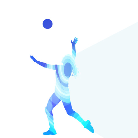 Woman female volleyball player silhouette vector background colorful concept made of transparent curved shapesのイラスト素材
