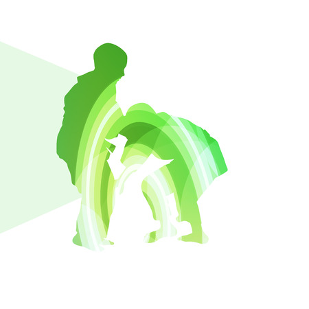 Judo abstract man silhouette illustration vector background colorful concept made of transparent curved shapesのイラスト素材