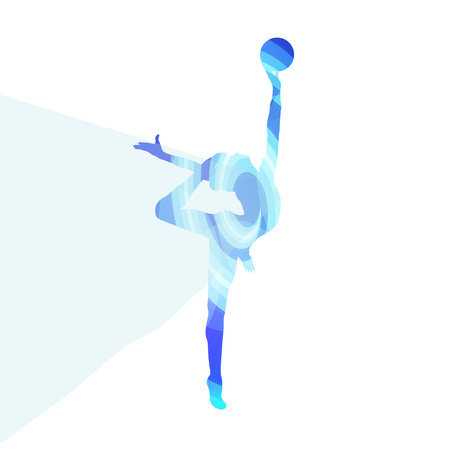 Modern rhythmic gymnastics woman with ball silhouette illustration vector background colorful concept made of transparent curved shapesのイラスト素材