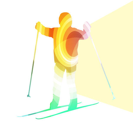 Active kid skiing silhouette illustration vector background colorful concept made of transparent curved shapesのイラスト素材