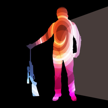 Man shooting sport hunting silhouette illustration vector background colorful concept made of transparent curved shapesのイラスト素材