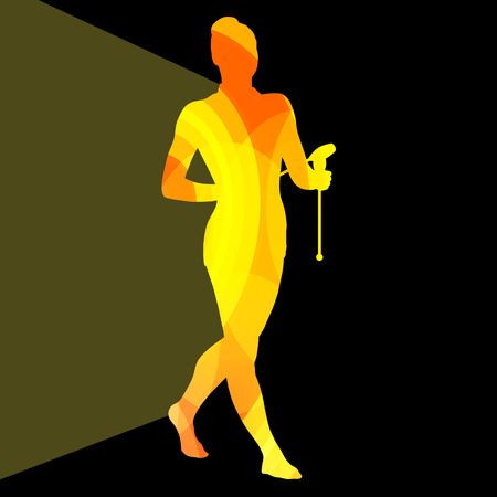 Modern rhythmic gymnastics young woman with clubs in acrobatics silhouette illustration vector background colorful concept made of transparent curved shapesのイラスト素材