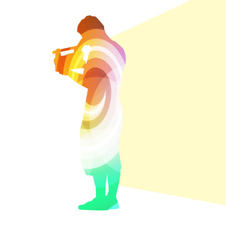 Cameraman with video camera silhouette illustration vector background colorful concept made of transparent curved shapesのイラスト素材