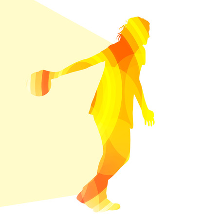 Woman bowler bowling silhouette illustration vector background colorful concept made of transparent curved shapesのイラスト素材
