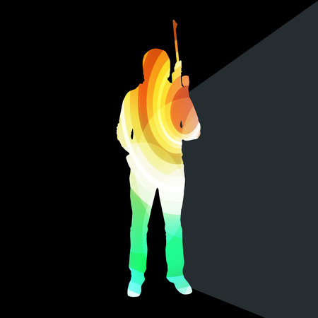 Man shooting sport hunting silhouette illustration vector background colorful concept made of transparent curved shapesのイラスト素材